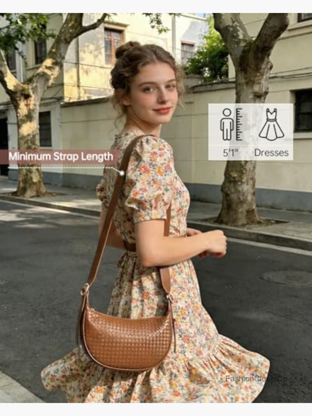 Woven Crescent Shoulder Bag 2PC Vegan Leather Hobo Crossbody Handbag with Small - Picture 2 of 7
